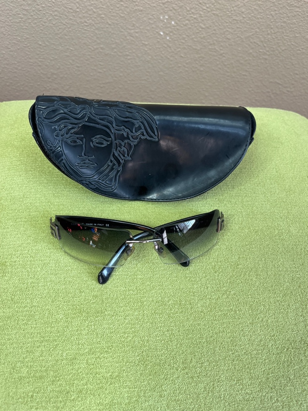 Versace Black Shield Sunglasses with Embossed Case